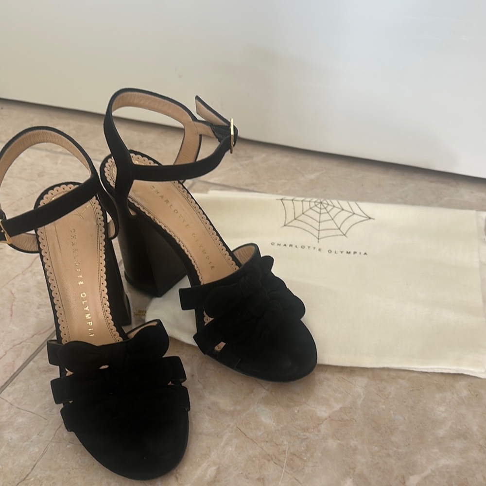 Charlotte Olympia Black Heeled Sandals with Ankle Straps